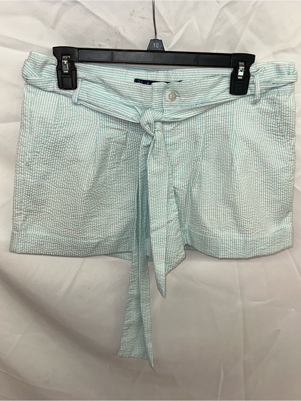 Lauren James Mint Seersucker High-Waist Tie-Front Shorts